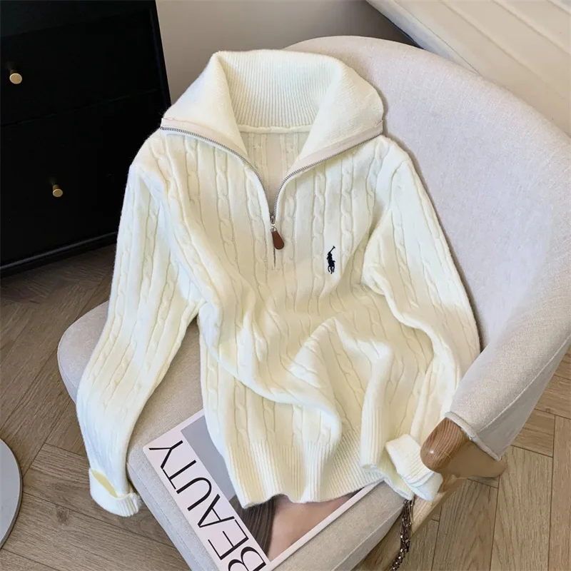 Autumn Ladies Long Sleeves Sweater Jacket Korean Femme Embroidery Pullover Knitting 2025 Women Fashion Half Zipper Knitted Tops image 3
