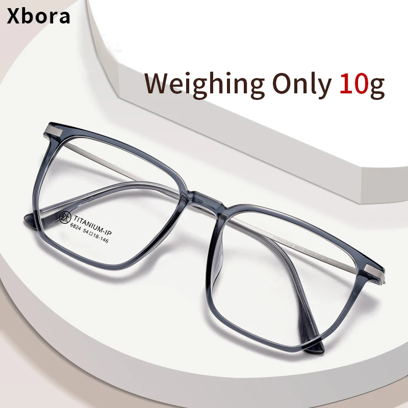 Xbora Brand High Quality TR90 Glasses Frame Retro Square Eyewear Titanium Temples Optical Prescription Eyeglasses Men Women 6824