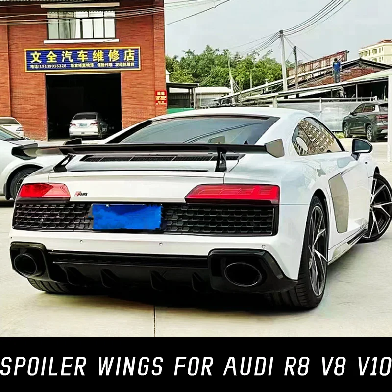 For Audi R8 V8 V10 2008-2020 Carbon Fibe Black Rear Trunk Lid Boot Ducktail Lip Spoiler Wings Car Exterior Tuning Accessories