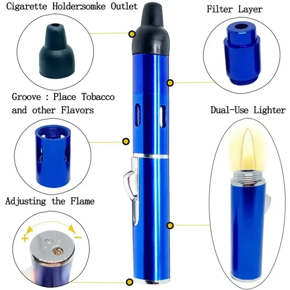 2025 New Lighters Long Portable Metal All in One Pipe Built-in Detachable Inflatable Windproof Lighter