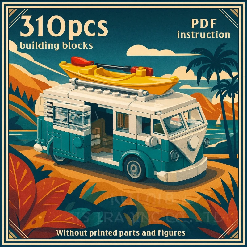 

Vehicle Collection Architecture Educational Toys Gift DIY Assembly Bricks Classic Turquoise Van Model Building Blocks Set
