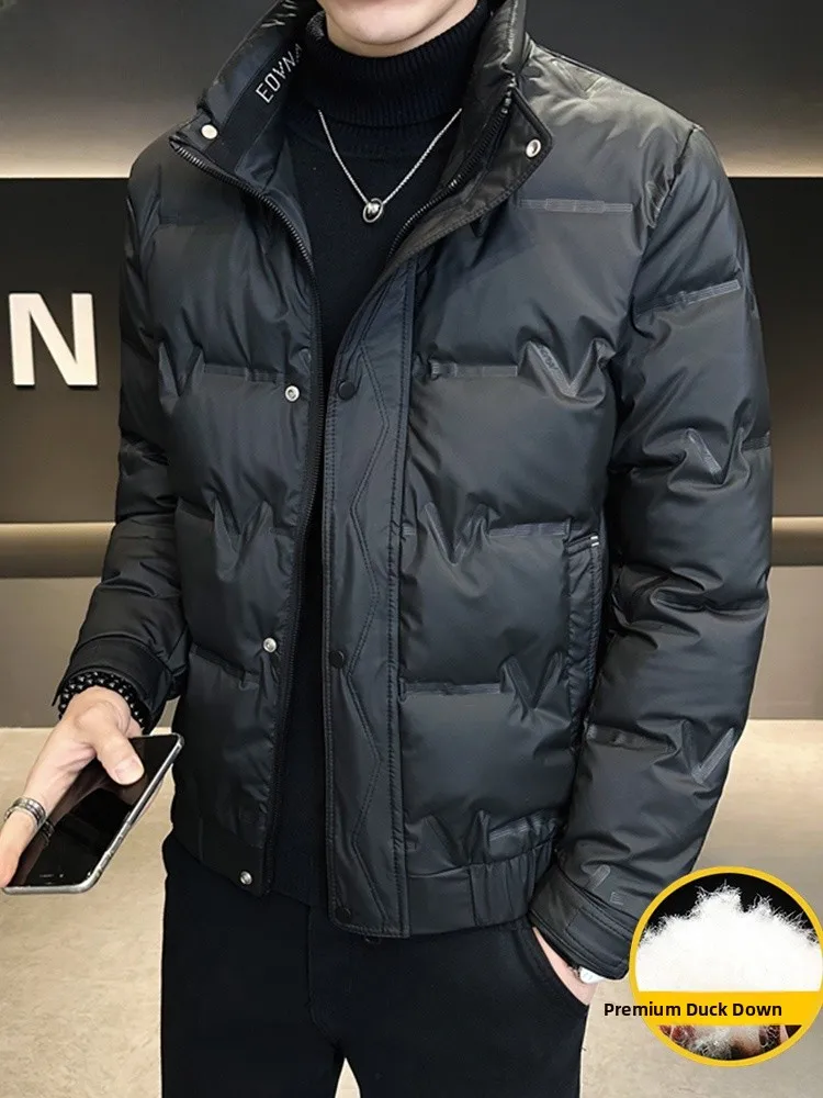 

Warmth Du down Jaet Men's Stand Collar White Du Feather Winter New Sle Youth Anti-Cold Outerwear Casual Faion Coat