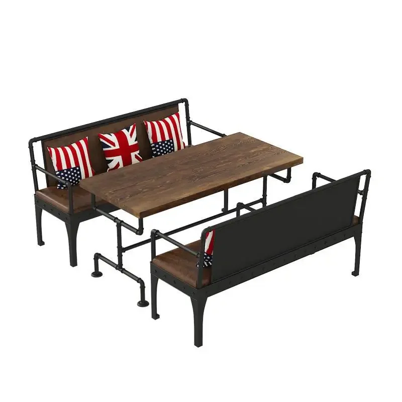 

wrought iron water pipe commercial solid wood tables and chairs, industrial style retro clear bar sofa, barbecue snacks hot