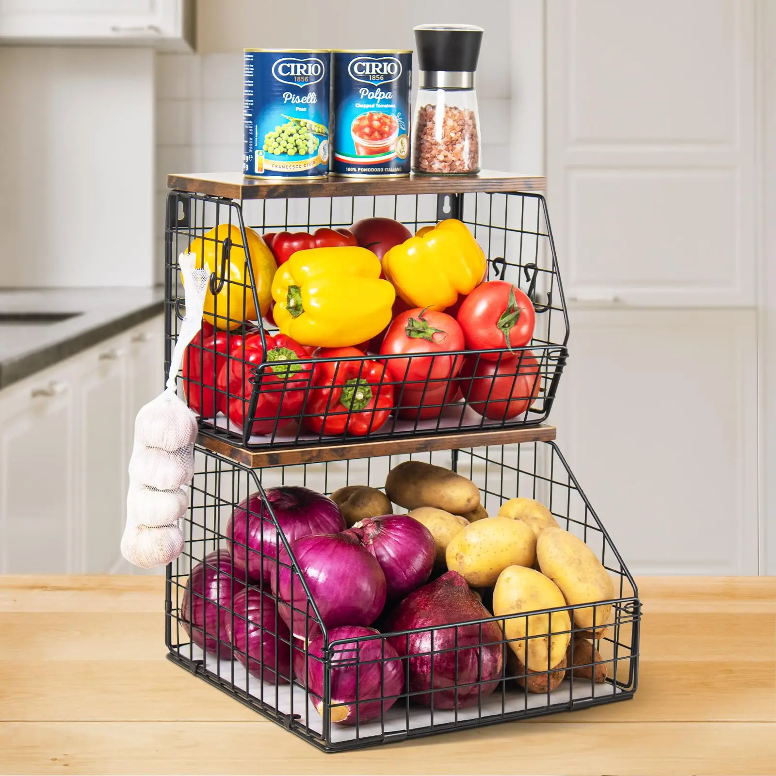 Stackable Wall Mounted Fruit Baskets,Potato Basket Onion Storage for Kitchen,Vegetable Organizer Kitchen Countertop Organization