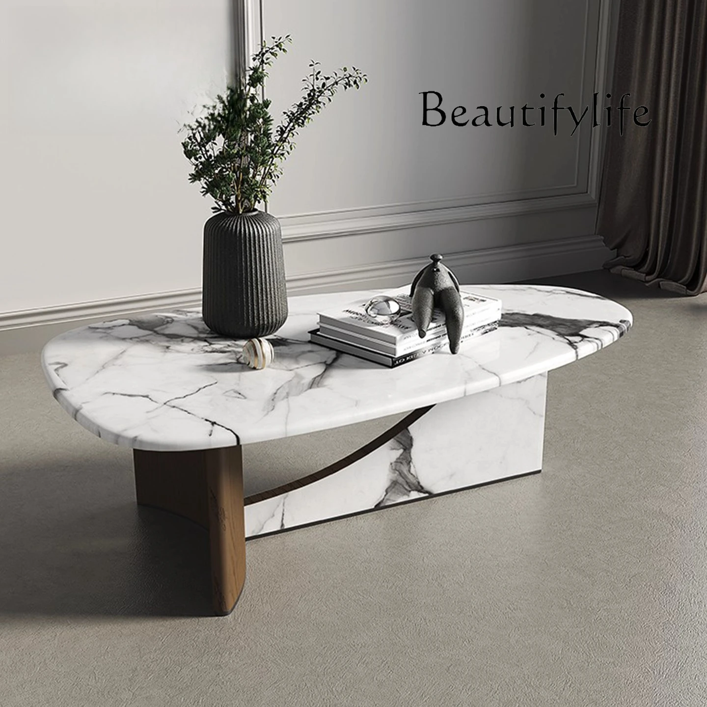

Italian light luxury oval marble coffee table designer living room simple modern creative tea table designer