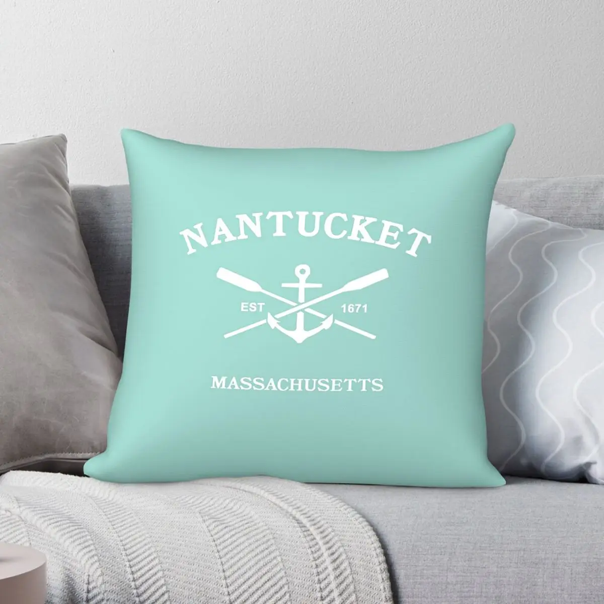 Funda de almohada cuadrada Nantucket Anchor And Oars, funda de almohada decorativa con cremallera creativa de lino y poliéster, funda de cojín para cama, 45x45
