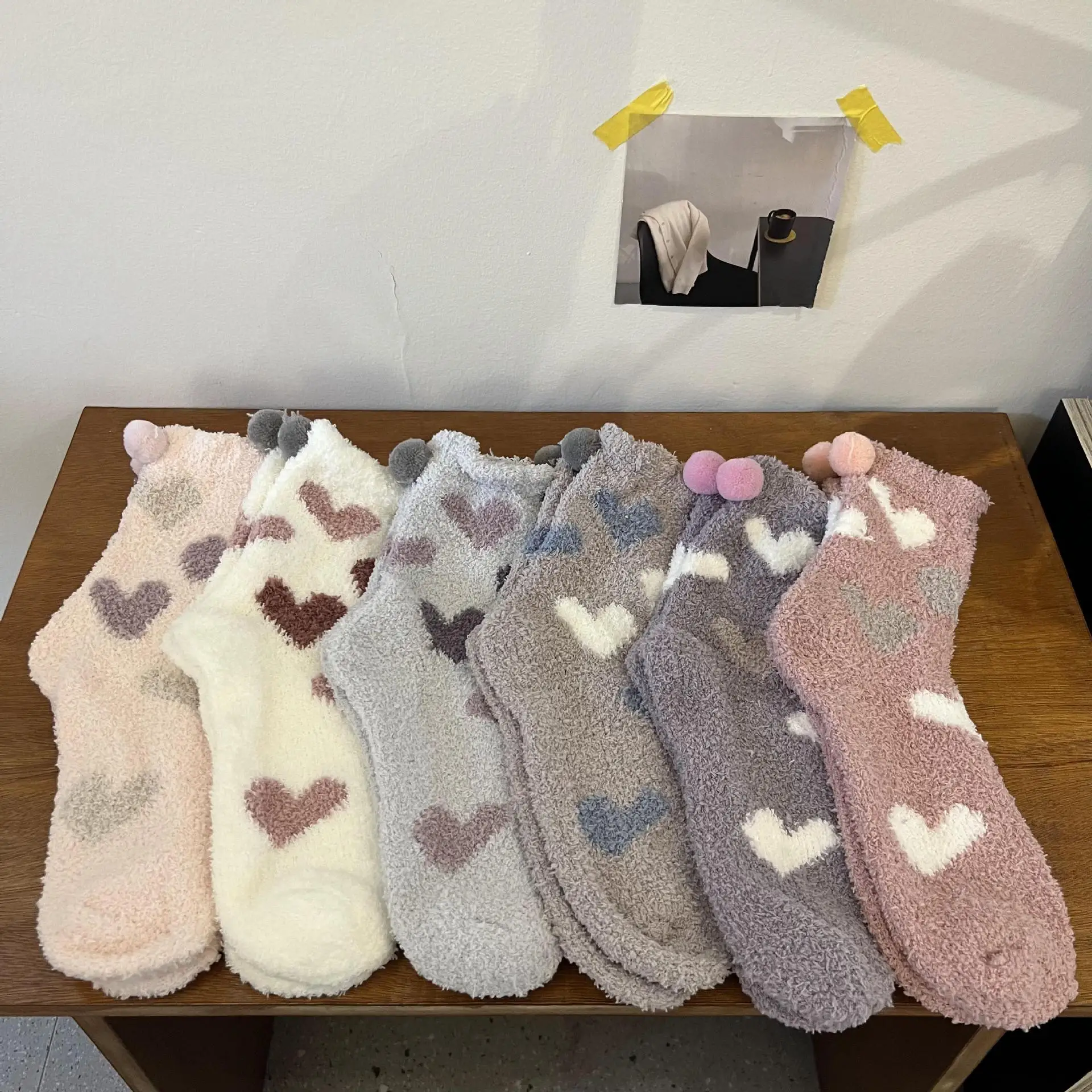 

6Pcs Autumn and Winter Coral Fleece Socks Cute Girl Home Sleep Tube Socks Stockings Thick Socks