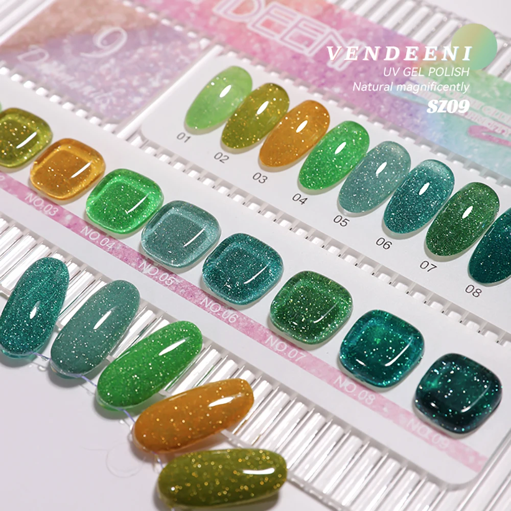 Vendeeni 9 Farben/Set Grüner Glitzer-Broken-Diamond-Gel-Nagellack TPO FREI Semi-Permanenter Glitzer-UV-LED-Gel-Lack mit Display – Detail 17