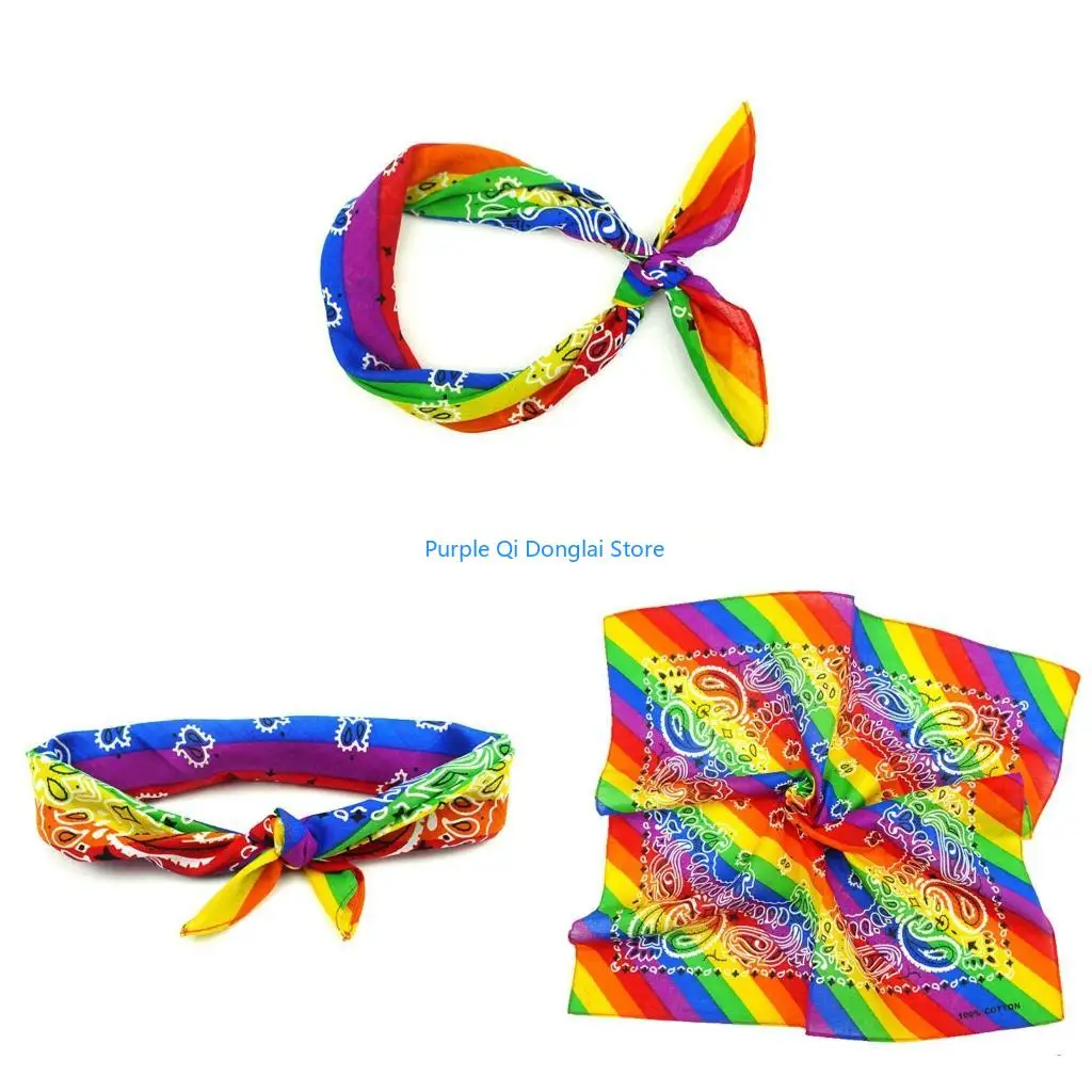 L21E Women Rainbow Bandanas Motorcycle Mask Square Scarf Handkerchief Cowboy Wraps