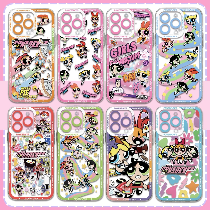 Cute Girls Phone Case For Samsung S24 S23 S22 S21 S20 S10 FE Note20 Note10 Plus Ultra Lite 5G The P-Powerpuffs Girls Clear Cover