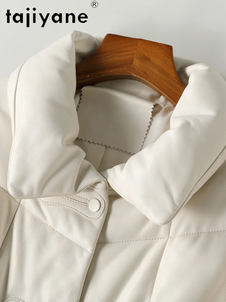 TAJIYANE 100% أعلى الحبوب جلد الغنم أوزة أسفل معطف التلبيب طويل الجلد الحقيقي سترة منفوخة النساء 2025 ملابس الشتاء douбlenка
