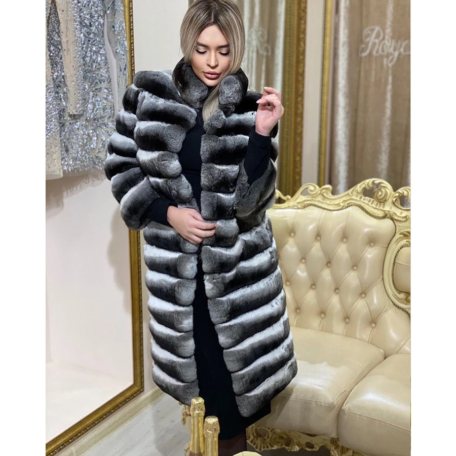 Fur Coat Women Luxury Real Rex Rabbit Fur Short Jacket Chinchilla Fur Colour Luxury Brands Genuine Fur