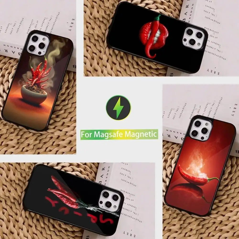 

Red Chilli Pepper Pattern Phone Case For iPhone 16,15,14,13,12,11,Pro,Max,Plus,Mini, Magsafe,Magnetic Wireless Charging Case