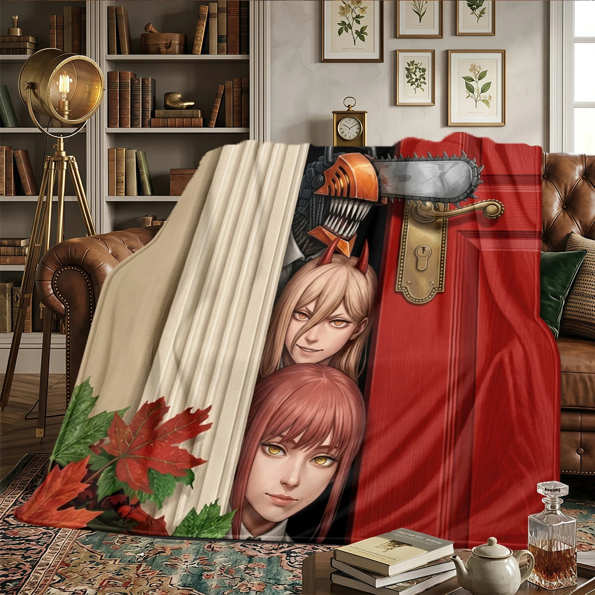 Chainsaw Man Warm Comfortable Printed Flannel Blanket, For Bedrooms, Travel -HE9
