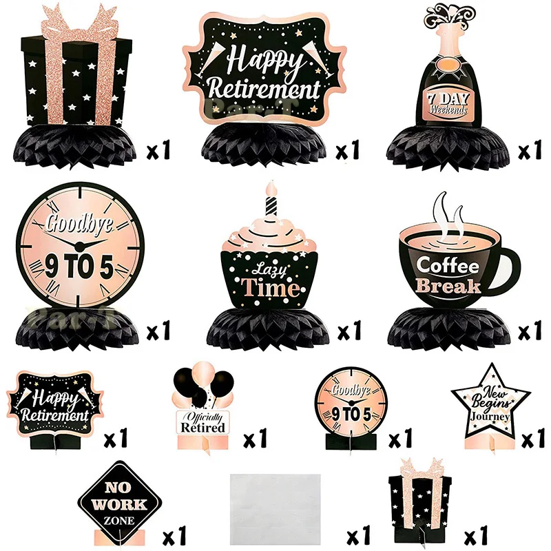 12Pcs Rose Gold Retirement Party Honeycomb Centerpieces ฉลองเกษียณสีชมพูเดสก์ท็อปเครื่องประดับผู้หญิง Nostalgic Party ตกแต่ง