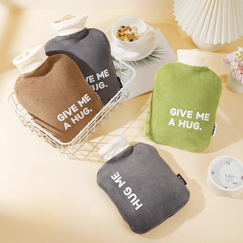 

Water injection hot water bag Cute warm water bag plush cover hot compress tummy Green/Brown 900/1300ML New