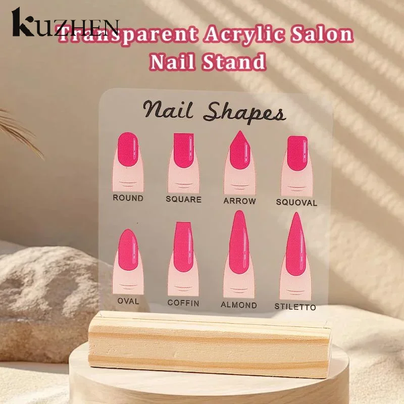 Placa de exibição de formas de unhas, placa acrílica transparente, base de madeira com diamante, adereço para arte em unhas, desktop, arte em unhas, placa de exibição