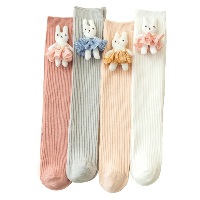 4 Pairs Girls\' Stockings Soft and Comfortable Spring and Autumn Fashion Cartoon Rabbit Sports Baby Knee-high Socks