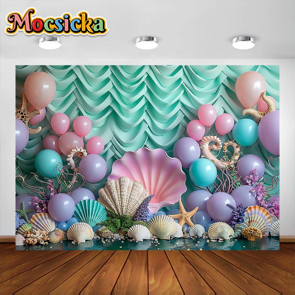Фон с изображением русалки подводного мира торта разбитого детского дня рождения вечеринки декор Баннер Дети Портрет фон фотостудия