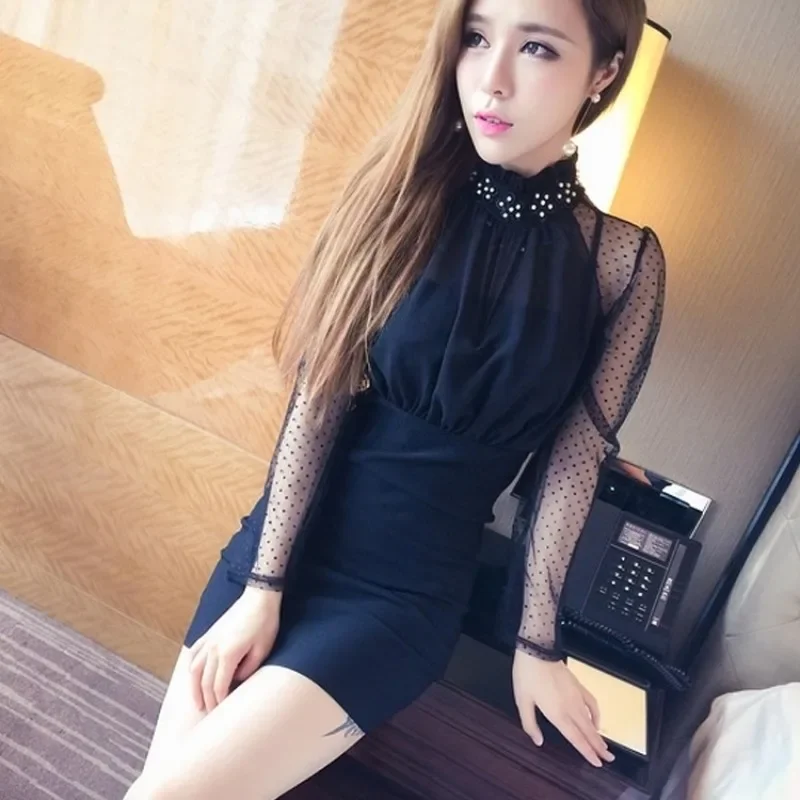 Women\'s Long Sleeve Dresses Sensual Sexy Female Dress Bodycon Corset Tight Korean Style Trendy Full Elegant Chic Party Retro X G