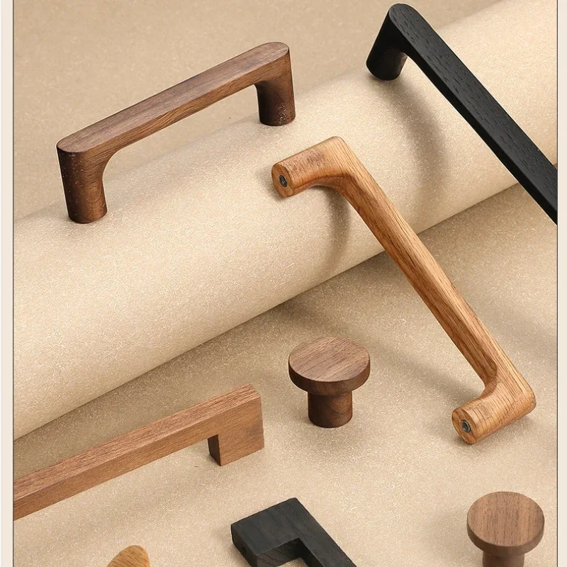 Wooden Furniture Handle Natural Walnut Kitchen Cabinet Handles Shoe Cabinet Drawer Knobs Cupboard Door Pulls Door Hardware