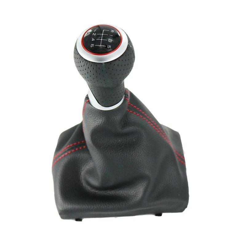 Car 6 Speed Leather Shifter Gear Shift Knob with Boot Cover Handle For-Audi A3 S3 8P 2003-2013 A4 S4 Q5 2007-2015