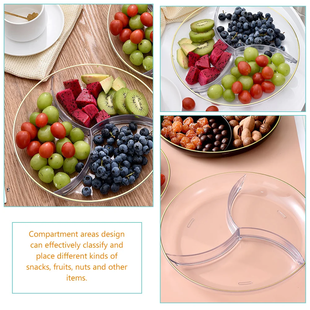 

Plastic Snack Tray Compartment Design Easy Clean Food Storage Dish for Candy Nuts Dried Fruits Picnics Parties