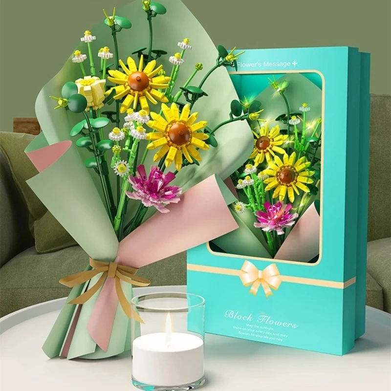 SEMBO محاكاة عباد الشمس اللبنات العصرية اللعب تجميعها باقة أبدية نموذج سطح المكتب الحلي ألعاب تعليمية الهدايا #1