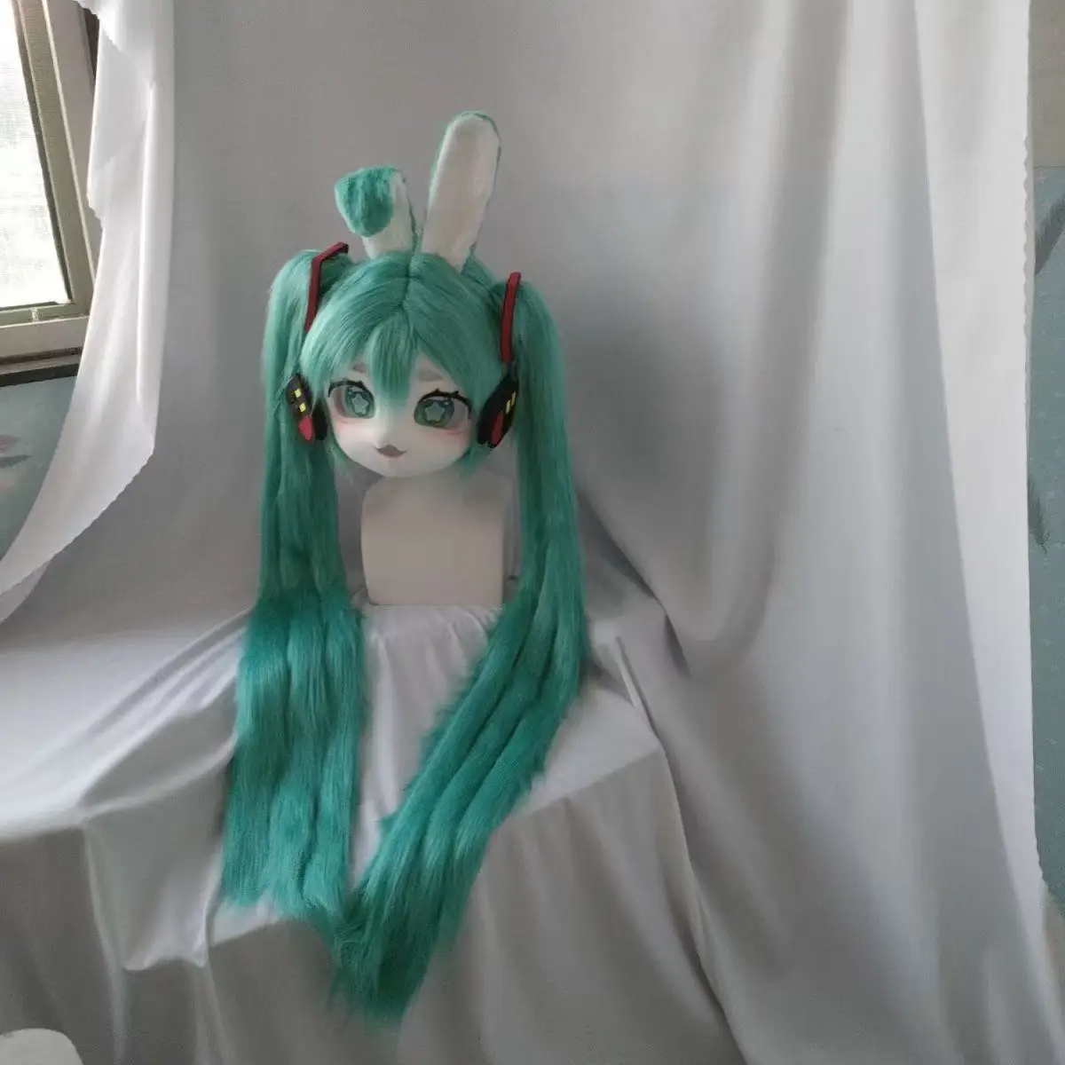 New Furry Hatsune Miku Cosplay Mask Kigurumi Head Base Costume Doll Rabbit Kig Head Mask Headset Animal Costume Performance Prop