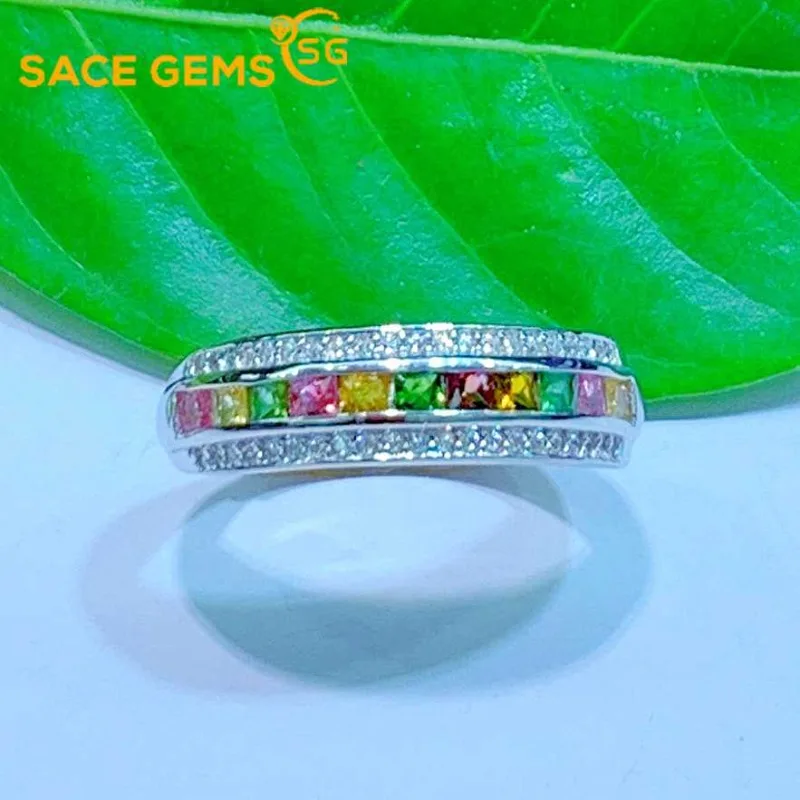 

SACE GEMS New Luxury 925 Sterling Silver 2MM Natual Tourmaline Gemstone Rings for Women Engagement Cocktail Party Fine Jewelry