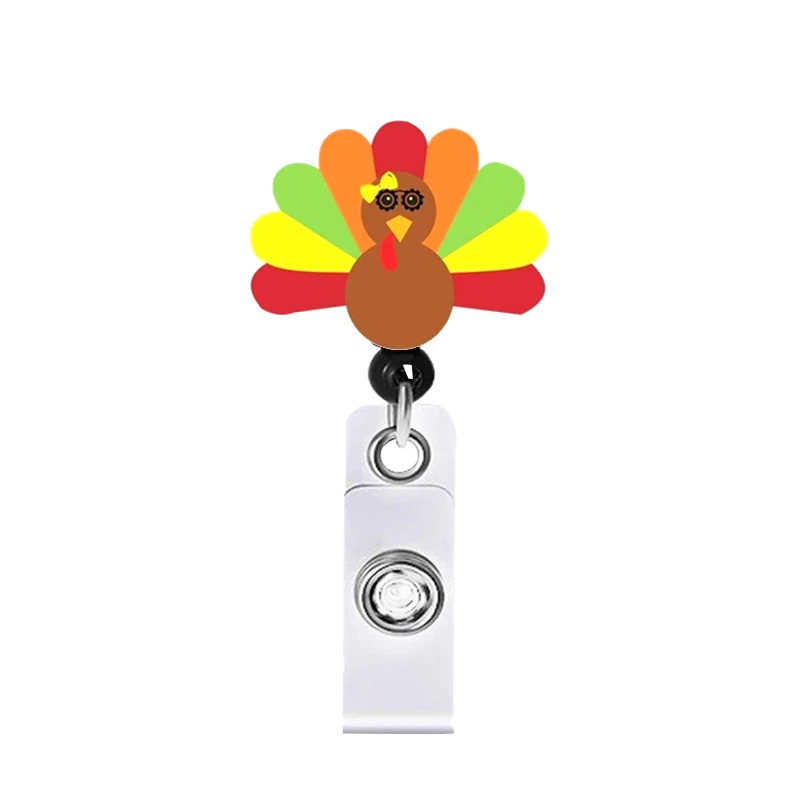 2024 Turkey Face Thanksgiving Day Badge Reels Color Popular Holiday Halloween Pumpkin Nurse Id Clips enfermera en apuros