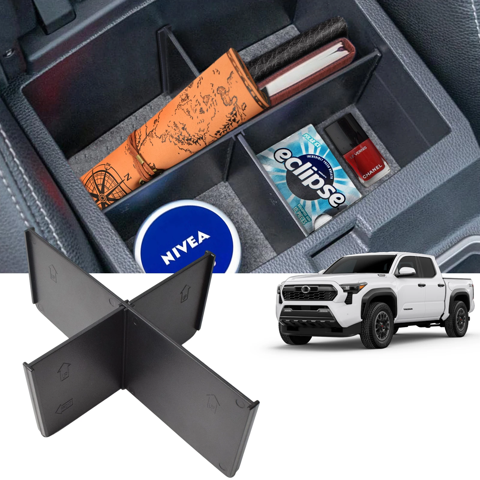 

Center Console Divider Organizer For 2024 2025 Toyota Tacoma and 2025 Toyota 4Runner Glover Divider Storage Box Tray Accessories