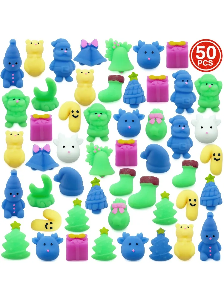 50pcs Christmas Mochi Soft Toys, Kids Squeeze Toys,, Birthday Gifts Christmas Party Favors for Boys and Girls (Random)