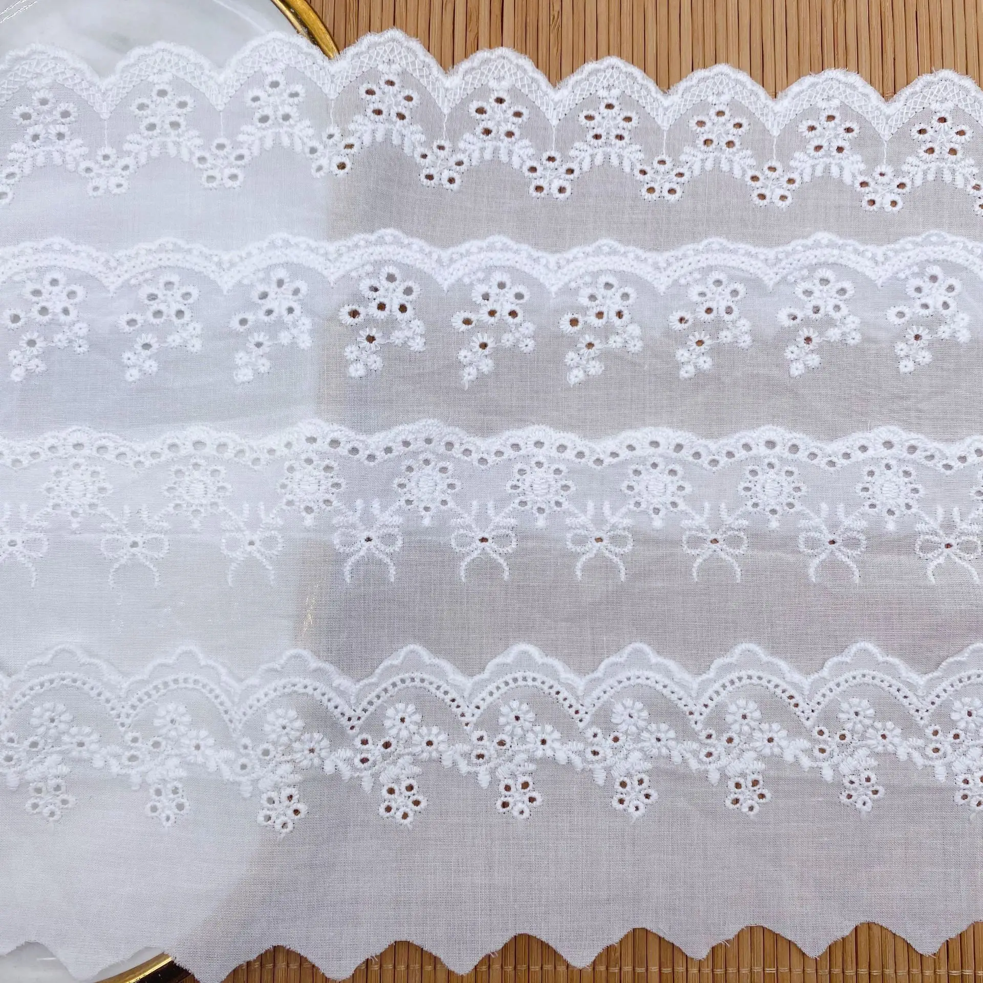 3Yards White Beige Cotton Embroidered Flower Lace Net Ribbons Fabric Trim DIY Sewing Handmade Craft Materials Supplies