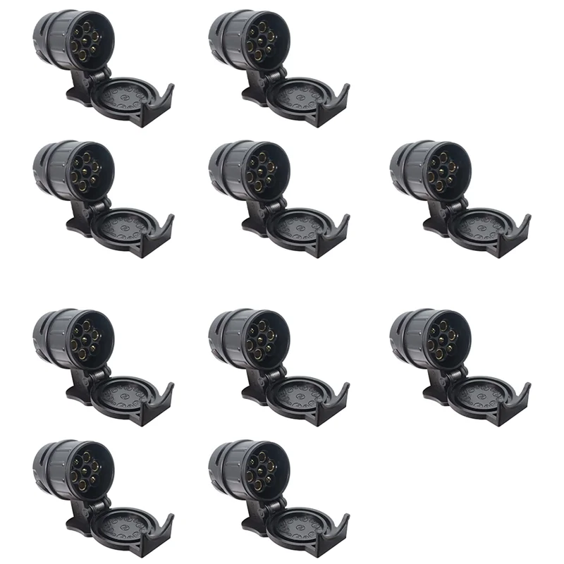 10Pcs 12V 7 Pin Car Euro Trailer Socket RV Power Cord Socket Waterproof Connector for RV Euro Truck