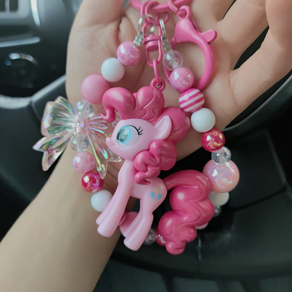 Mignon mon petits chevalets porte-clés licorne figurines voiture porte-clés enfants sac à dos clés anneau femmes pochette perles pendentif cadeau