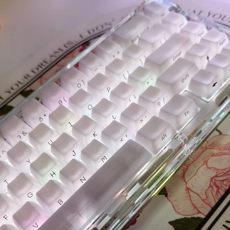 MiFuny White Mist Translucent Keycap Set OEM Profile Side Engraved Letters ABS Material 130-Key Keycaps for Mechanical Keyboard