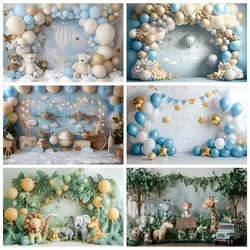 Newborn Baby First Birthday Backdrop Balloons Girl Boy Baby Shower Cake Smash Party Pink Blue Photographic Background Decor Prop