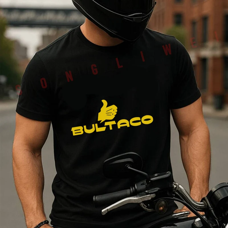 

Motorcycle Bultaco Pattern Men's Fashion Moto T-shirt Casual Trendy Tshirts For Summer Comfortable Short Sleeve Tops