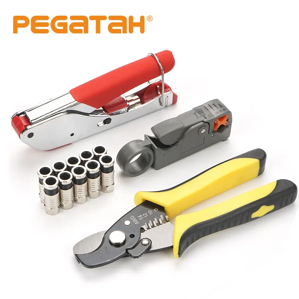 Kit de Herramientas de Compresión PEGATAH para Conectores BNC RG58 RG59 RG6 con 10 Accesorios de Compresión, Ideal para Probadores de CCTV