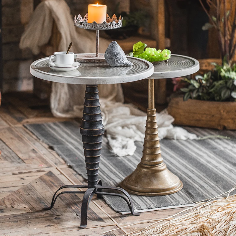 Retro Coffee Table B & B Living Room Home Simple Wrought Iron Glass round Side Table Decoration Distressed Corner Table