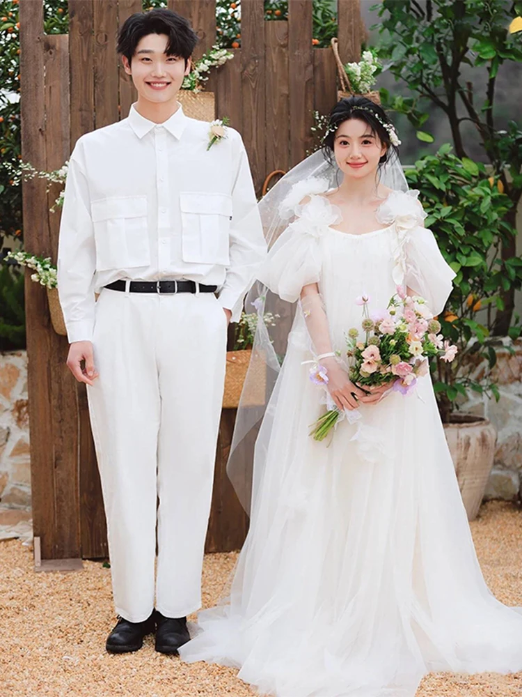 

Корейское свадебное платье в стиле феи с пышной юбкой, настраиваемое по размеру, для невесты