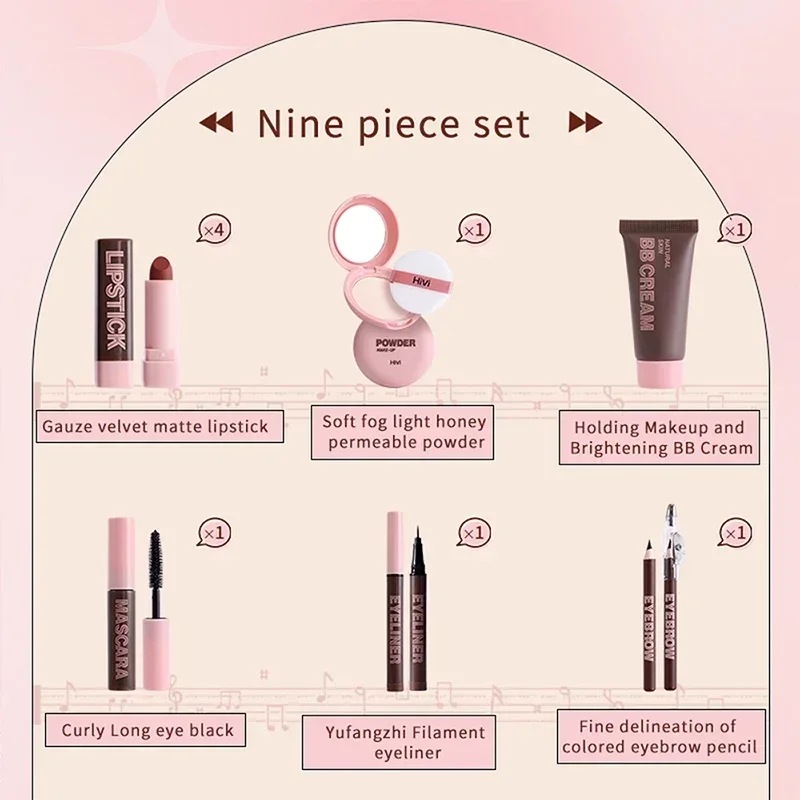 Zestaw upominkowy do makijażu Puder Klej Record Limited Szminka Eyeliner, Zestaw do makijażu All-in-One na Walentynki Kosmetyki do makijażu
