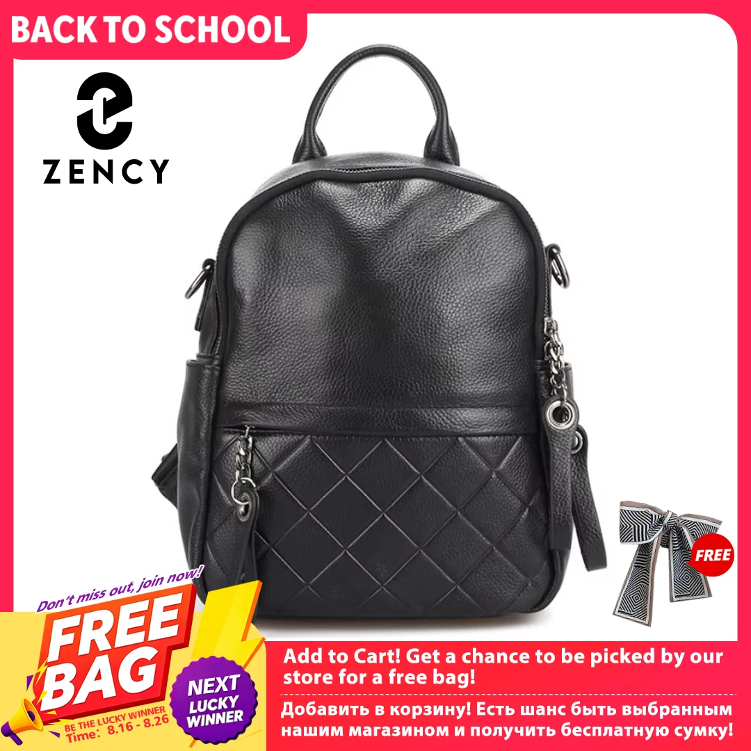 Zency 100% Genuine Leather Fashion Women Backpack Pure White Knapsack Casual Travel Bags Girls Schoolbag Wide Strap Shoulder Bag