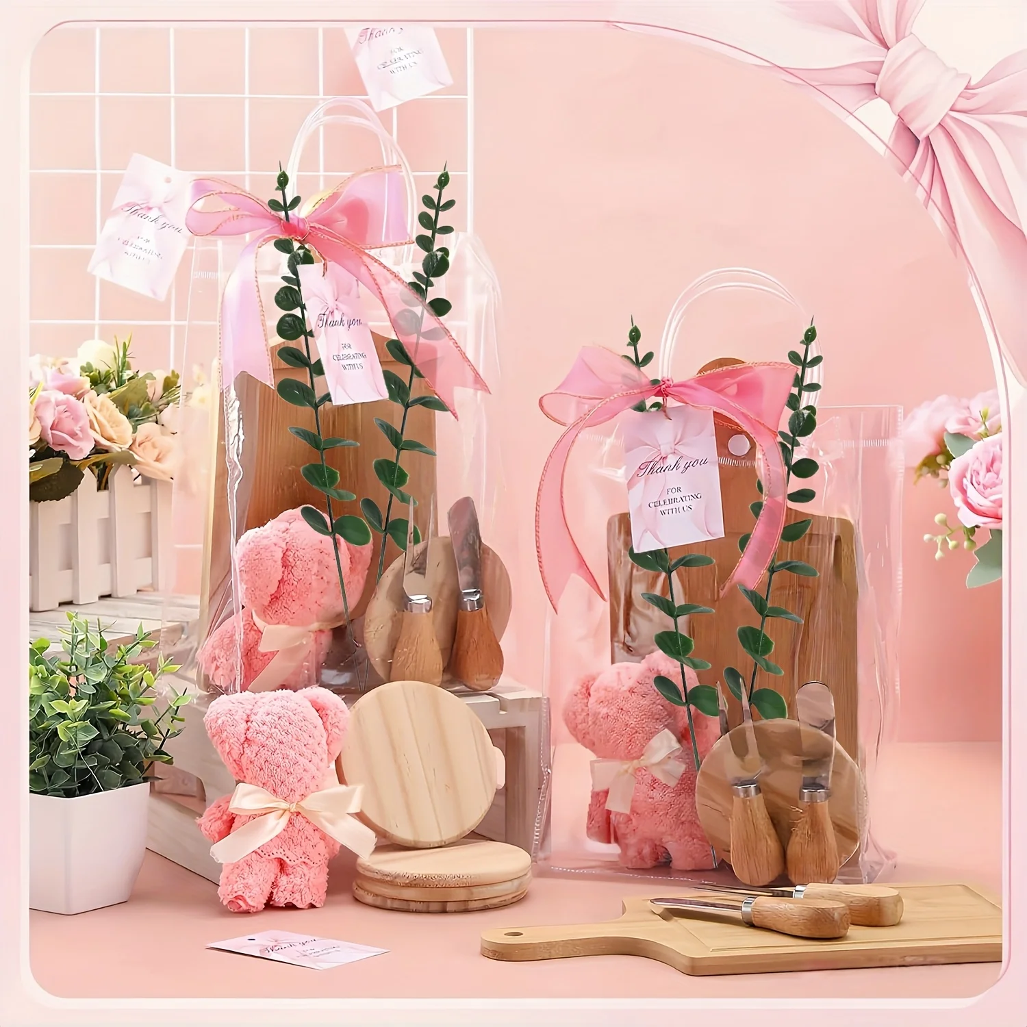 Regalo para Ella/Él, Premios para Ganadores, Tabla de Quesos de Bambú, Tenedores, Cuchillos, Posavasos, Toalla, Tarjeta de Agradecimiento, Bolsa de Regalo, Bolsas de Tela para Invitados de Boda, Damas de Honor, Recuerdos para Invitados de la Fiesta de Despedida de Soltera, Artículos para Eventos y Fiestas