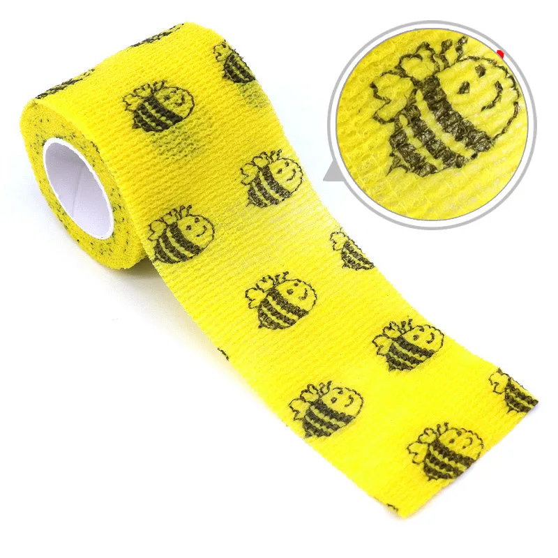 1/6/10 pcs Yellow Bee Printed Self Elastic Bandage 5cm Adhesive Athletic Tape Wraps for DIY Tattooing Wrist Joint Pet