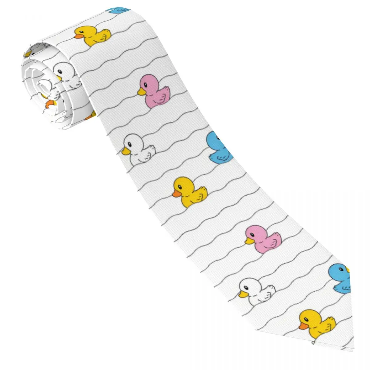 Custom Cartoon Duck Swimming Wave Pattern Necktie Men Mens Suit Tie For Thanksgiving Day