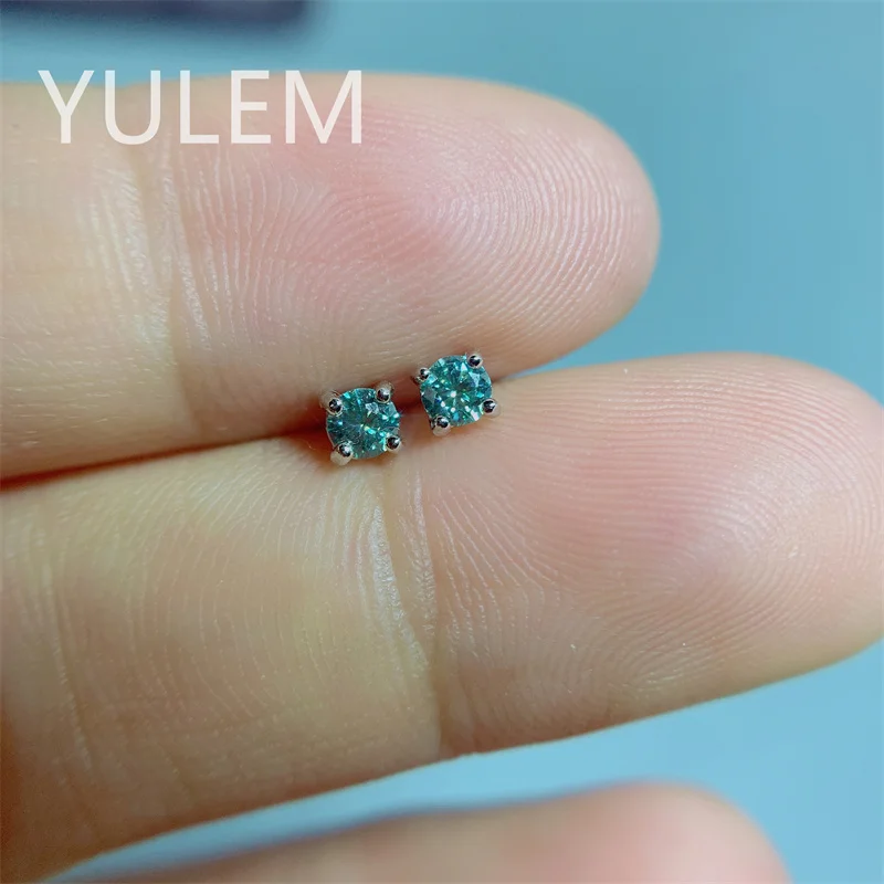 New Arrival 3x3mm Green Moissanite and 925 Silver with Round Moissanite Stud Earrings for Women