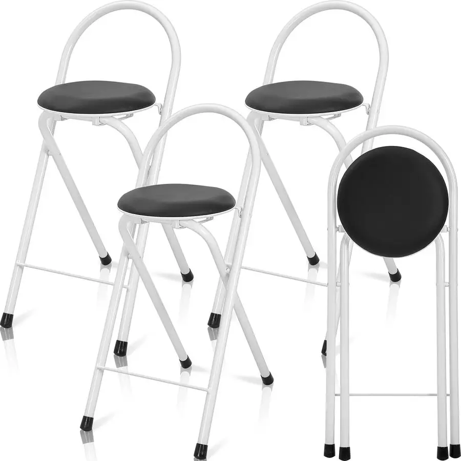

Шт. 24-дюймовый складной барный стул со спинкой, складные табуреты с кожаной подкладкой для взрослых до 350 фунтов, складная круглая стойка H