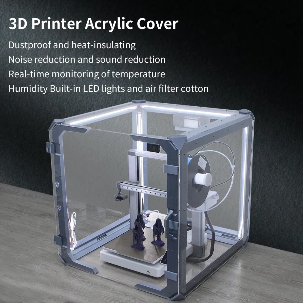 FYSETC 3d Printer Enclosure Dust-proof Display Cover with LED and Filter 3D Printer Acrylic enclosure for Creality Bambu Prusa